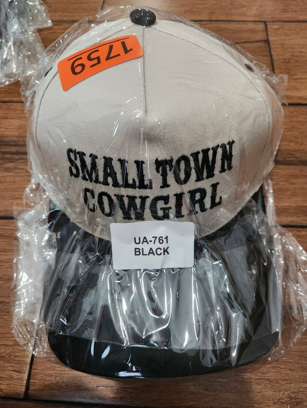 Small Town Cowgirl Embroidered Trucker Hat - Cream & Black